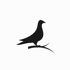 dove pigeon bird perching on a branch silhouette icon logo vector