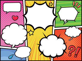 アメコミ風　コマ割り　背景2　マーク付き　イラスト