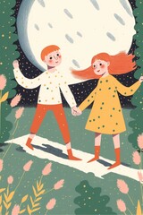 Obraz na płótnie Canvas illustration of kid friends having fun and love. Generative Ai.