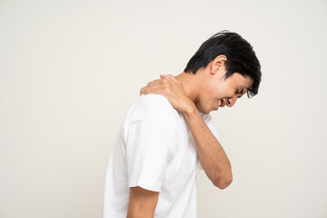 Young Asian man has problem with structural posture He had neck and shoulder pain. Massaged his...