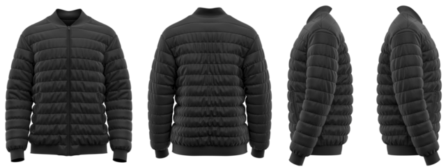 Bomber jacket puffer. Full zipper with two side pockets, varsity jacket, black Color