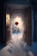 Photorealism of the beautiful red rose. Generative Ai.