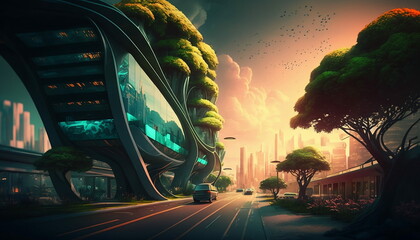 Futuristic green and smart city. Generative AI