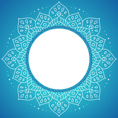 Mandala round frame, white lines on a blue background. vector.