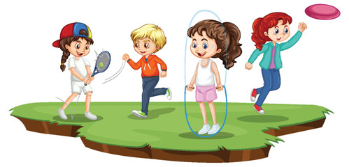 Happy children playing different sports