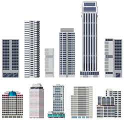 Obraz premium Different buildings set on white background