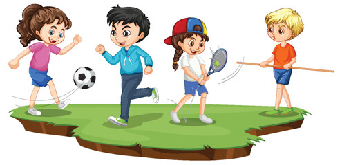 Happy children playing different sports