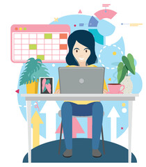 Working characters flat design for web banner