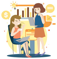 Working characters flat design for web banner