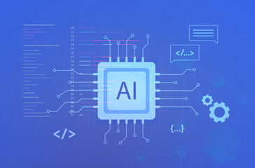 AI - Artificial intelligence concept. Chatgpt deep learning technologies, data mining. Code creation, communication, writing articles, creating graphic illustrations using neural AI networks