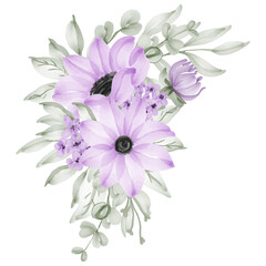 purple daisy flower watercolor bouquet