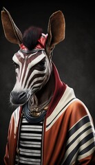 Fototapeta na wymiar Photo Shoot of King of the Streets:A Majestic Okapi Animal Rocked in Hip Hop Streetwear Fashion like Men, Women, and Kids (generative AI)