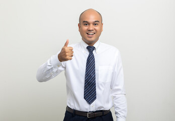Portrait of Young asian businessman on isolated white background. Handsome middle aged Indian businessman in office uniform.