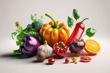 Naklejka na ściany i meble Fresh fruits and vegetables. Illustration. 3D Render. Created with Generative AI