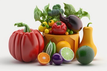Obraz na płótnie Canvas Fresh fruits and vegetables. Illustration. 3D Render. Created with Generative AI