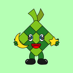 Ketupat Character With Moon and Star