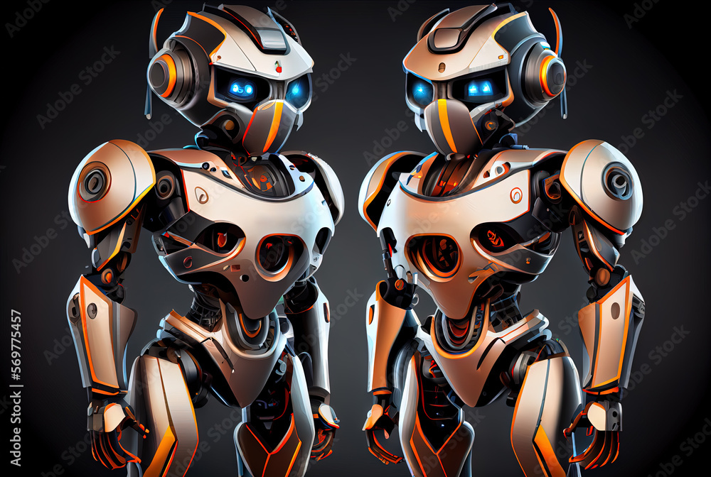Poster 3d robots close-up cartoon. generative ai