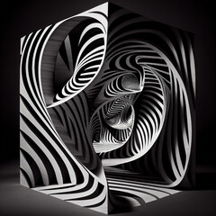 Optical Illusion in a Box with Swirls in Black and White. Generative ai.