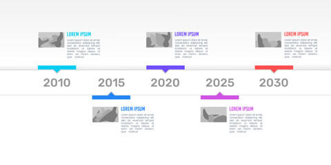 Infographic company milestones timeline template. Presentation of business information.
