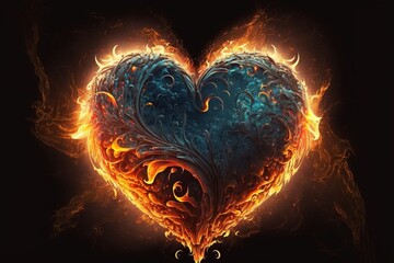 heart made of fire and flame. Generative Ai.