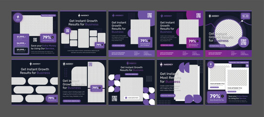 A Pack of 10 Salient Instant Business Growth - Square banner social media feed post templates