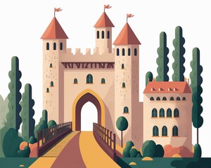 castle with drawbridge and walls made with generative ai