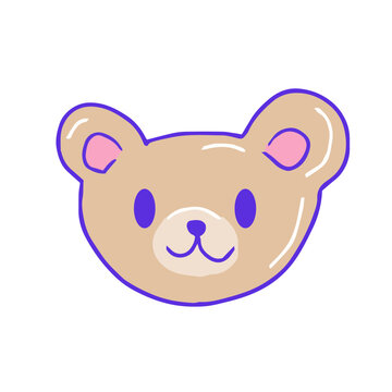 Hand drawn aesthetic cute happy smiling teddy bear head