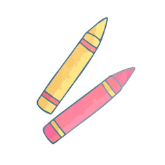 Hand drawn isolated pink and yellow crayons