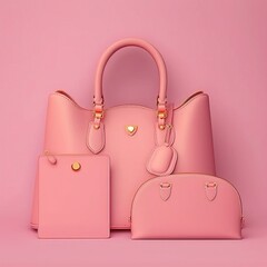 simple pink handbag sets on a pink flat Background, clean and minimalist generative ai