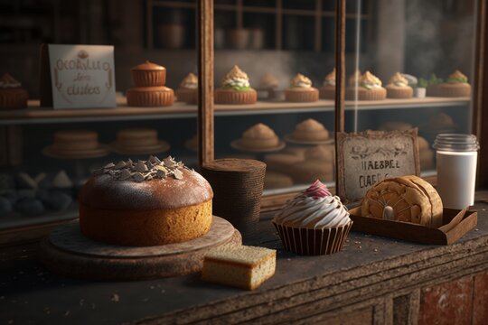 Bakery treats. Illustration. 3D Render. Created with Generative AI