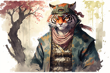 tiger ronin looking  Generative AI Digital Illustration Part#90223