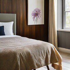 A serene and minimalist guest bedroom with fresh flowers2_SwinIRGenerative AI