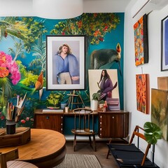 A trendy and eclectic art studio with bright walls3_SwinIRGenerative AI