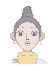 国際女性デーのミモザを持った黒人女性の肩上素材