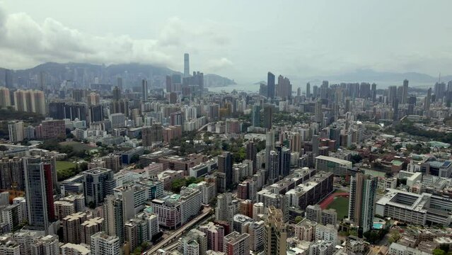 Aerial view of Kowloon, Hong Kong. Popular destination in Asia. China. Skyline. 
