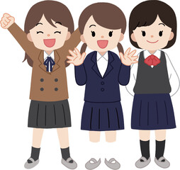 制服を着た学生の子供達　女の子　線なし