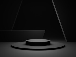 3D Black geometric podium.