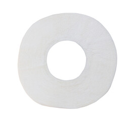 Top view of single tissue paper roll for use in toilet or restroom with hollow in the middle isolated on white background with clipping path