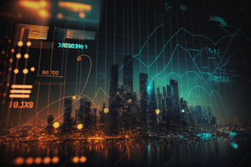 Obraz na płótnie Canvas Stock market Business city technical financial graph on technology abstract background