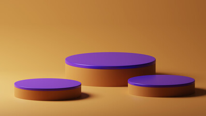 3D rendering purple brown colour minimal cylinder pedestal podium product showcase display on empty background. 3D mockup illustration