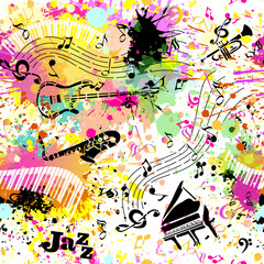 Vector Music background. Seamless pattern with Hand drawn doodle Musical Instruments, Retro musical equipment.