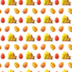 Fototapeta na wymiar Seamless pattern with Easter bunny and colored eggs for Easter. Perfect for product design, wallpaper, scrapbooking, textile, wrapping paper.
