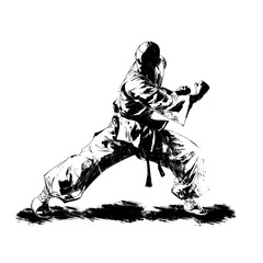 Silhouette of a Shaolin kungfu master in dynamic pose,  Martial arts design, partly AI Generative