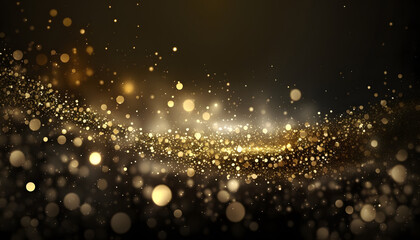 Fototapeta na wymiar Gold Glitter Spread On Dark Background
