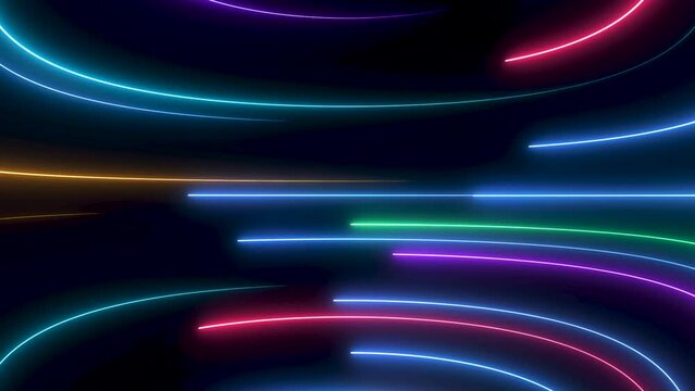 This stock motion graphics shows the movement of bright multicolored neon lines. This abstract background will decorate your projects.