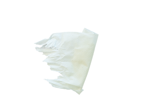 Crumpled white tissue paper piece with torn edges