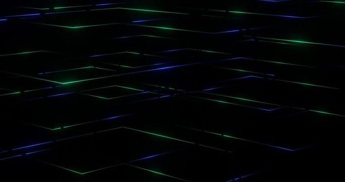 3d render with green and blue lines on black with highlights