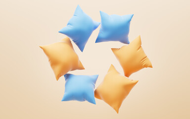 Soft and inflatable throw pillows, 3d rendering.