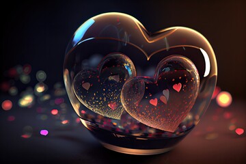 Colorful Valentine Hearts with Bokeh Effect Background. Generative AI.