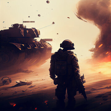 soldier in war illustration,generative ai